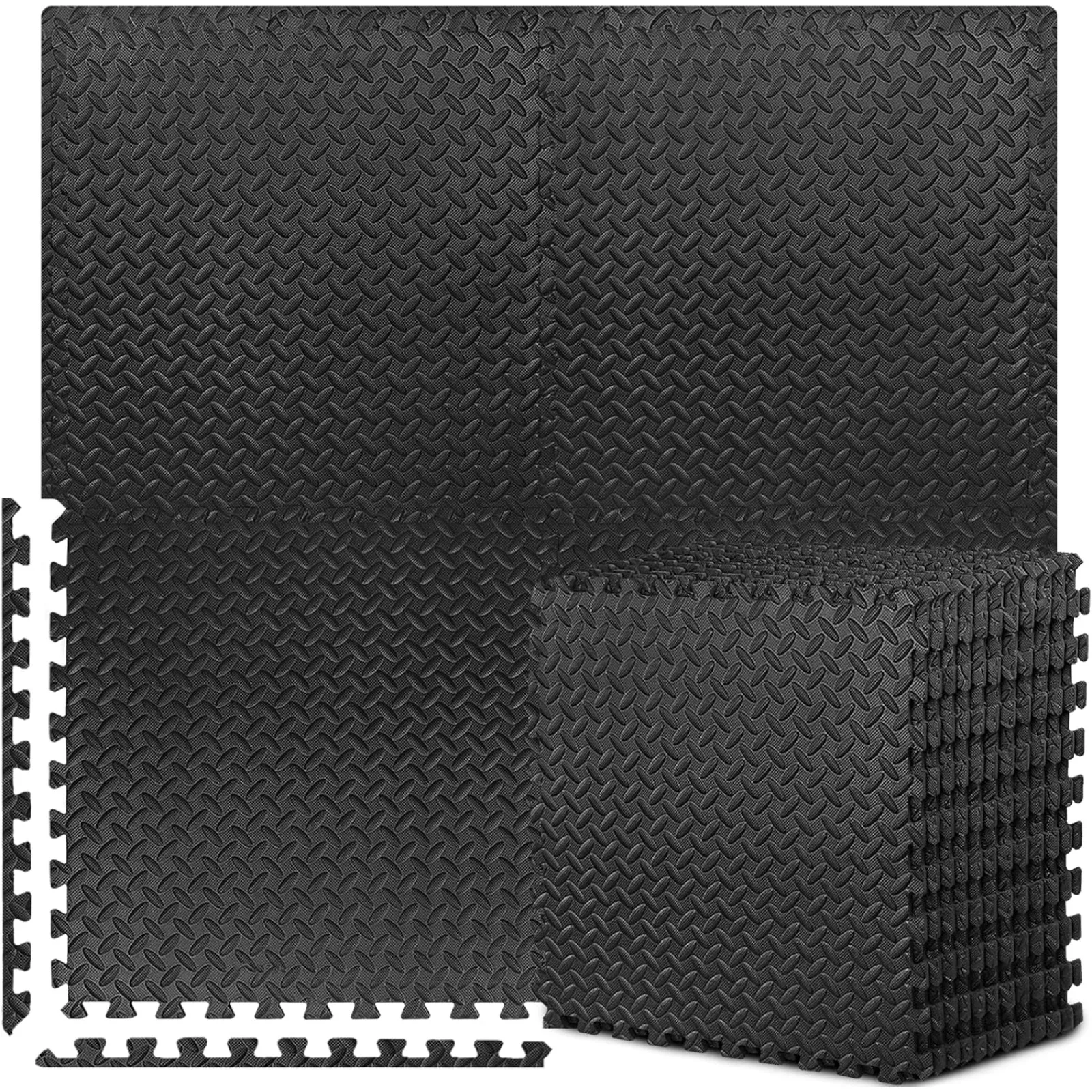 US  Puzzle Exercise Mat with 12/24/48 Tiles Interlocking Foam Gym Mats, 24'' x 24'' EVA Foam Floor Tiles, Protective Flooring