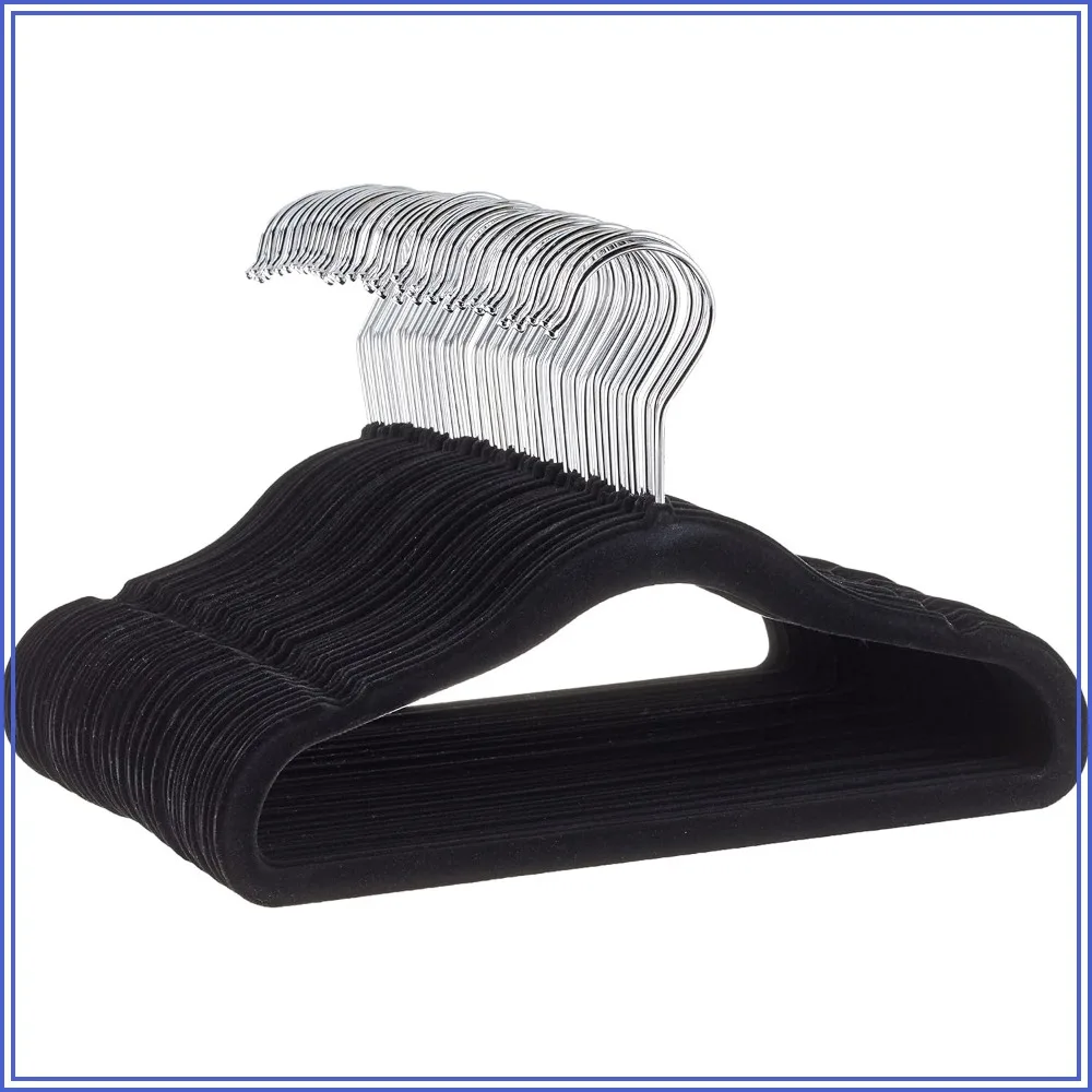 Perchas de Terciopelo para Ropa de Niños con Muescas en los Hombros para Bebés y Niños Pequeños, 11.6 Pulgadas, Negras, Paquete de 50