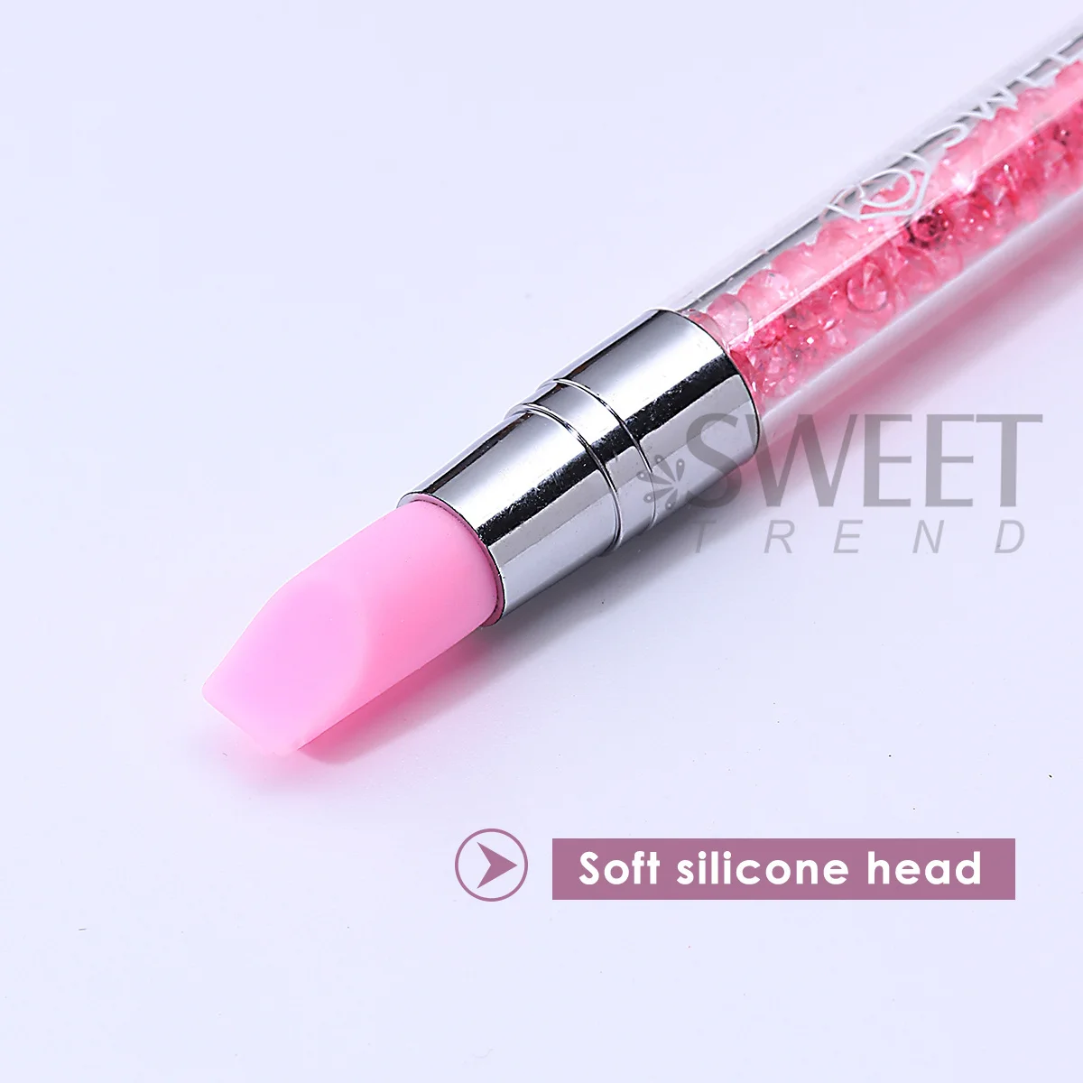 ปากกาซิลิโคนสองหัวสีชมพู 5 ชิ้น สำหรับปั้นเล็บ 3 มิติ วาดลายดอกไม้ แปรงทาสี ด้ามจับประดับเพชร อุปกรณ์ทำเล็บ