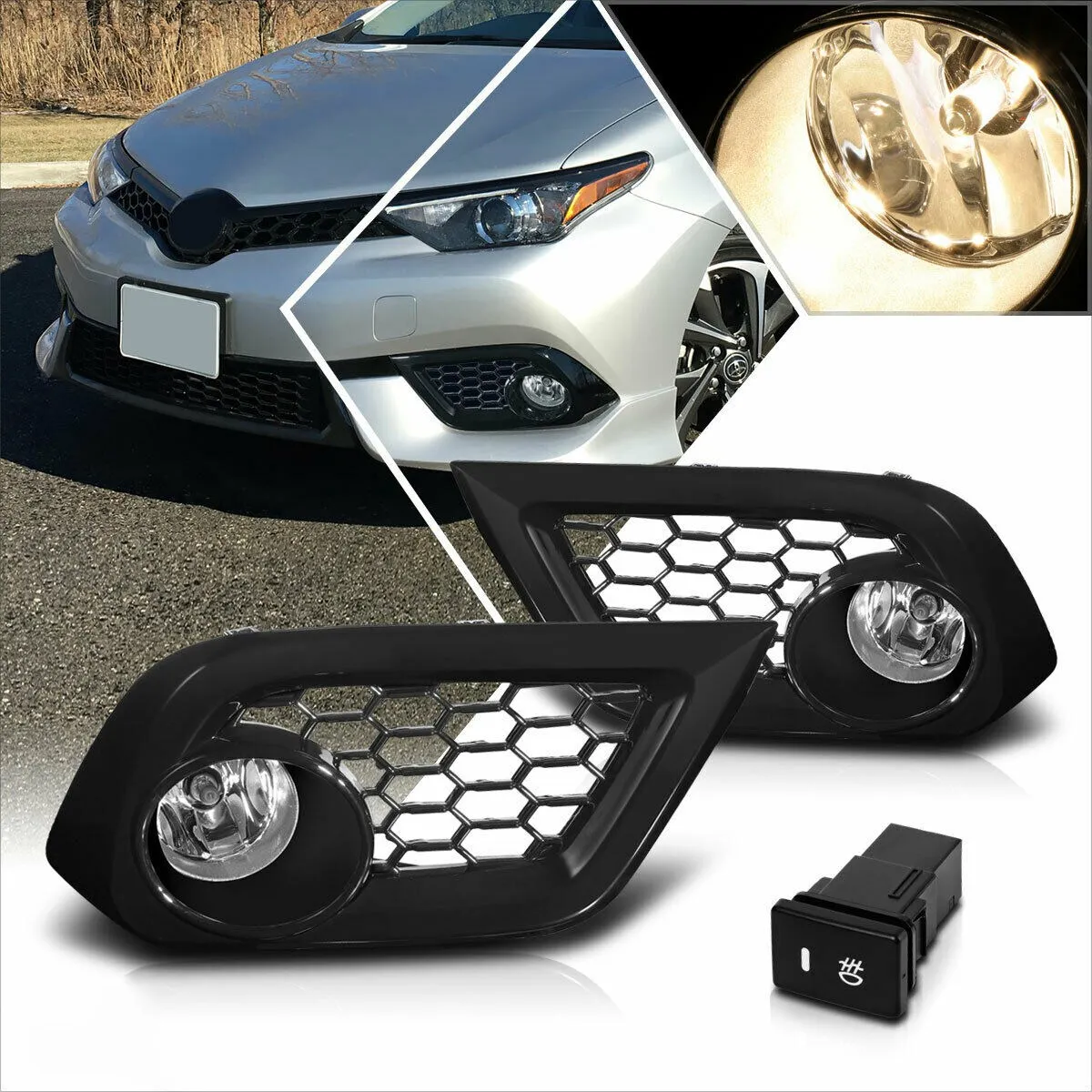 Car Fog Light Headlight Fog Lamp Cover Grill Bezel Switch Foglights Assembly for Scion Toyota Corolla IM 2016-2018