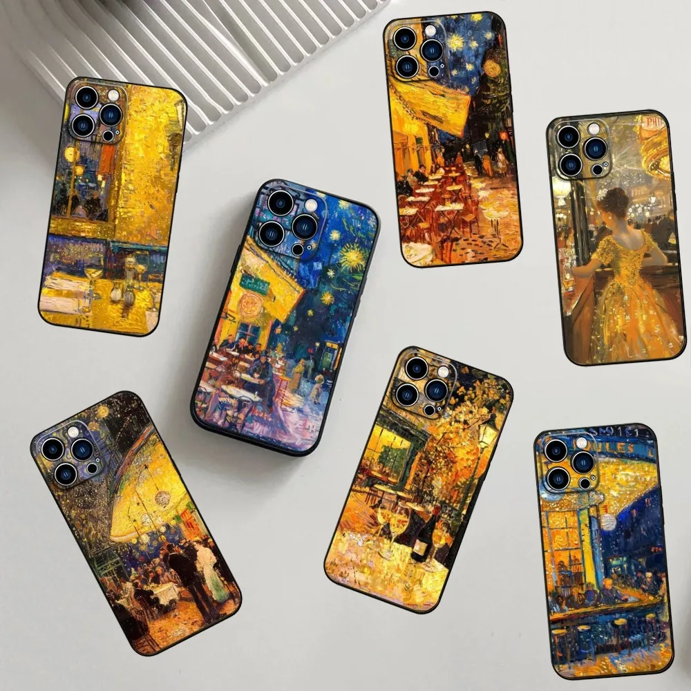 

Van Gogh Tavern art Phone Case For iPhone 16,15,14,13,12,11,Pro,X,XS,Max,XR,Plus,Mini Soft Silicone Black Shockproof TPU