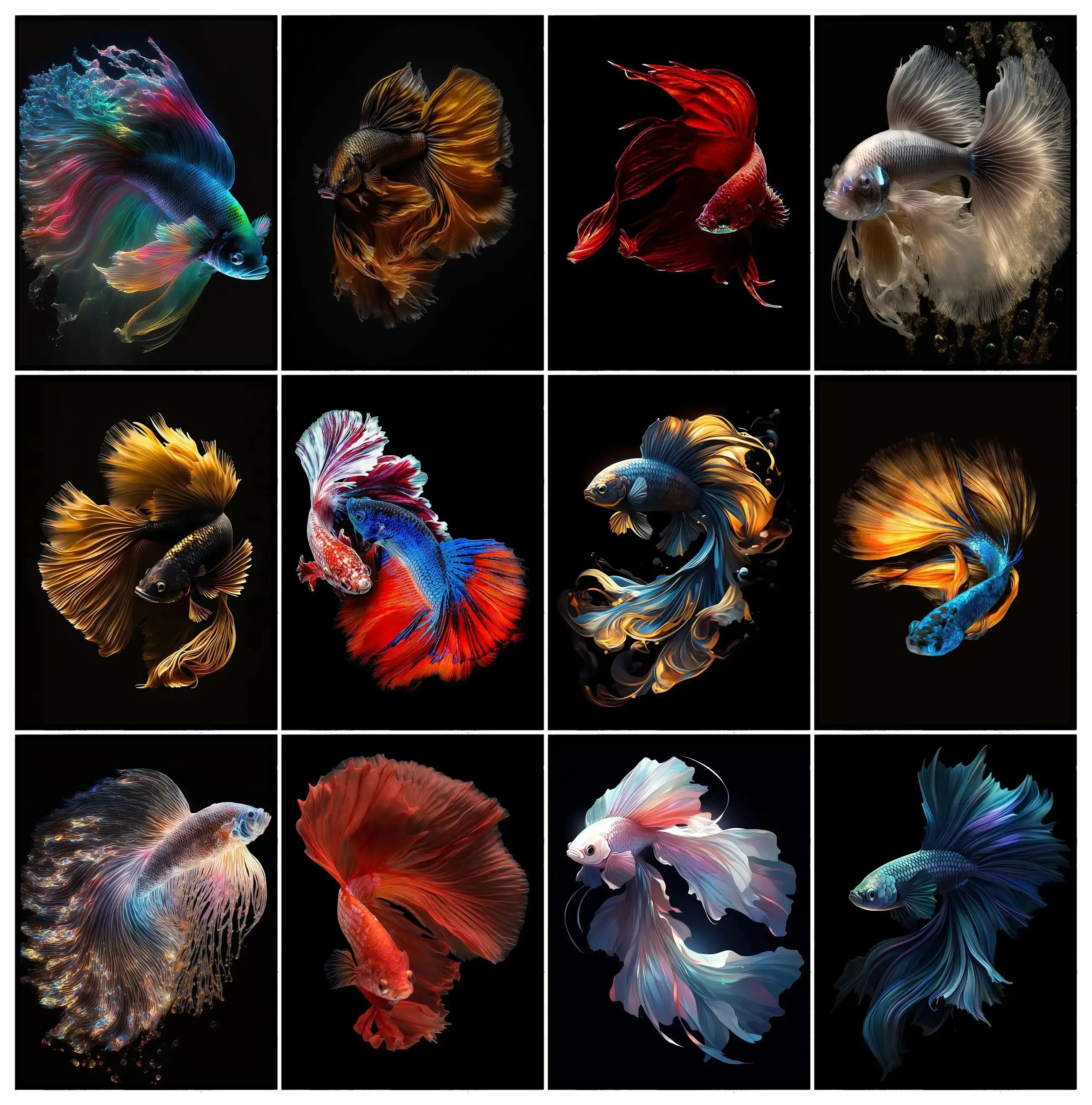 Abstract Marine Creatures Tropical Betta Fish Rainbow Fish Goldfish Poster Canvas Paintings Wall  Pictures Home Decor