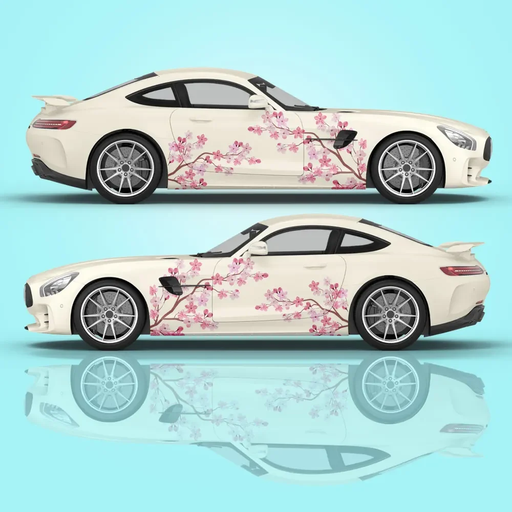 

Custom Cherry Blossom Car Decal Car Spray Paint Large Vehicle Graphics Side Pink Flowers Universal Size Car Long Stripe Decal