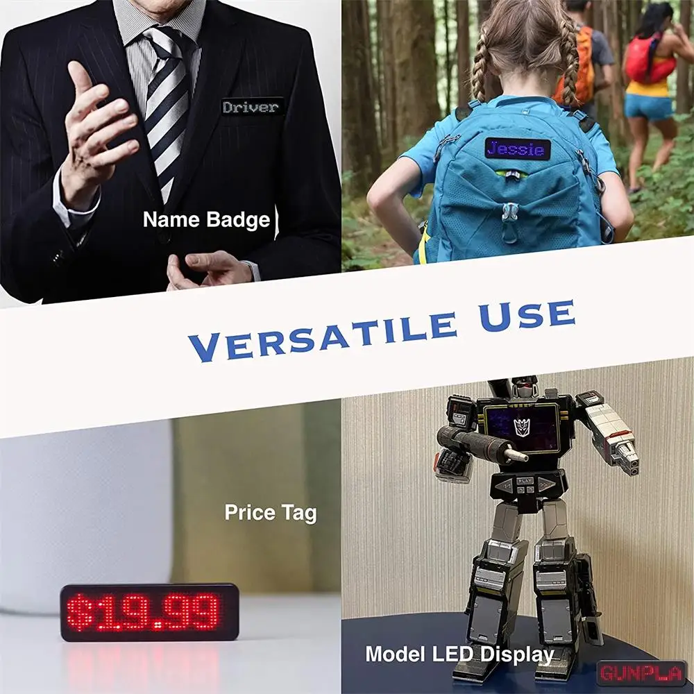 Módulo de luz LED programable con Bluetooth, módulo de etiqueta de nombre de desplazamiento recargable con imán para fiesta, evento y reunión