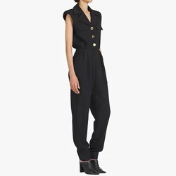 2024 Spring Summer New Fashion High Color Sleeveless Slim Temperament Commuter Women's Suit Jumpsuit Cross-border