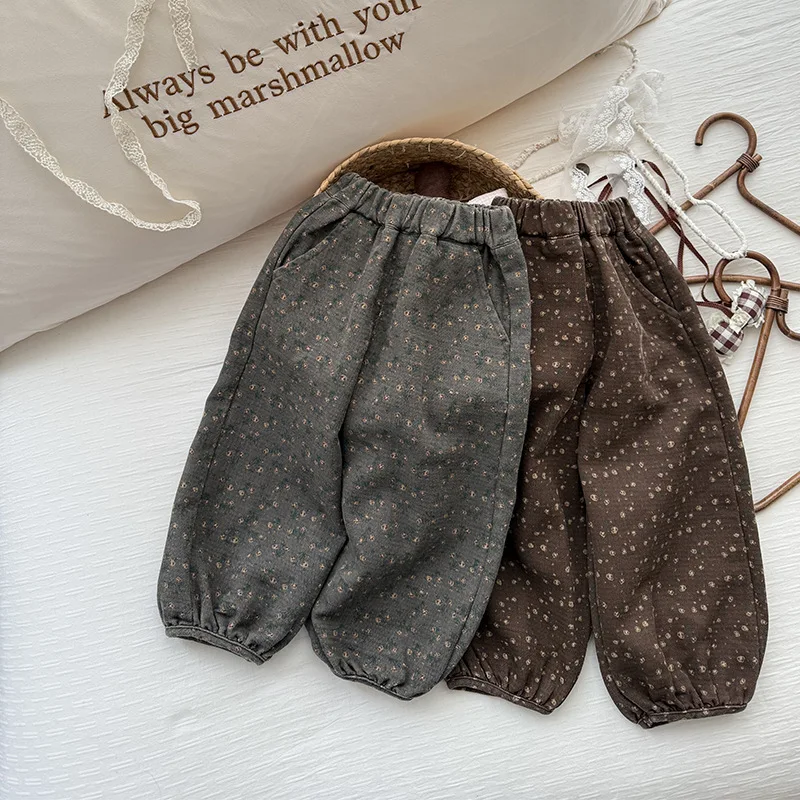 

Girls' Korean Version of Trousers 2025 Spring New Children's Pastoral Versatile Polished Floral Printing Bundle Leg Pants