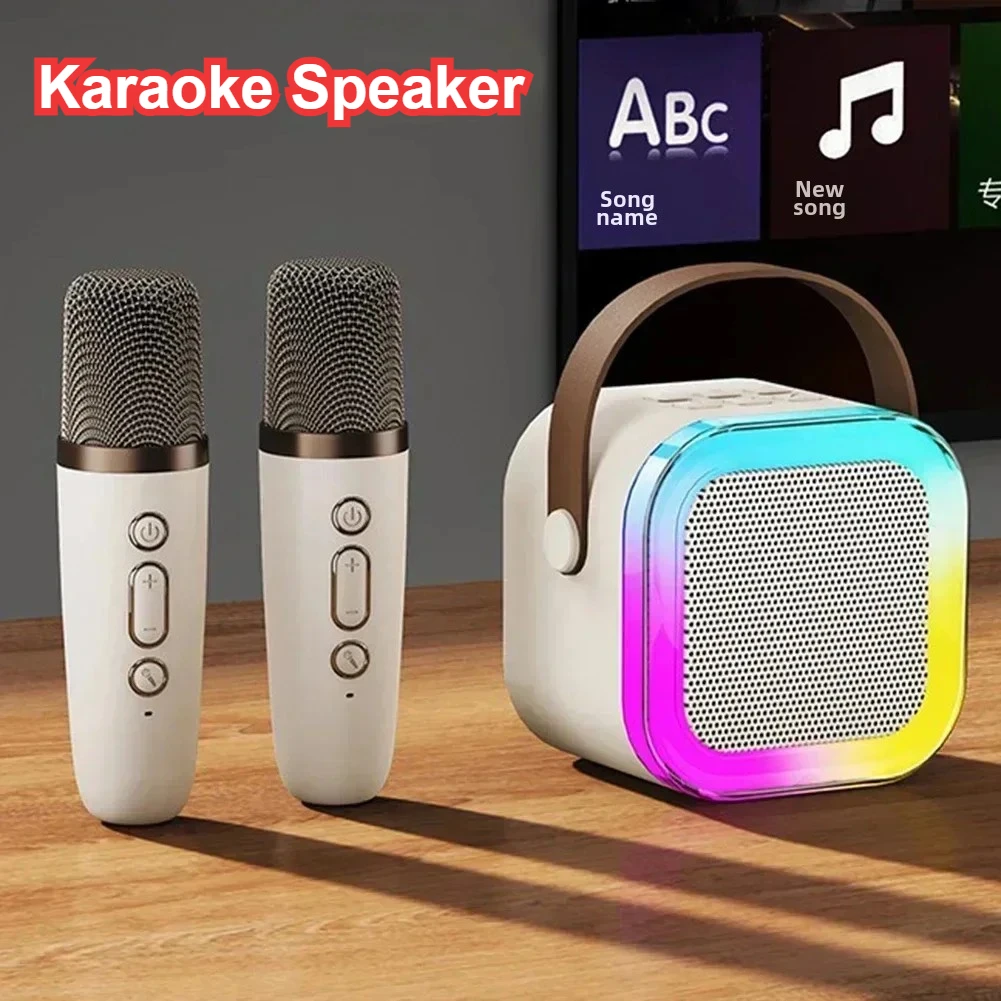 

Bluetooth Speaker Mic Portable Mini Home KTV Karaoke Singing Speaker With Dual Wireless Microphone LED Lights Children's Gift