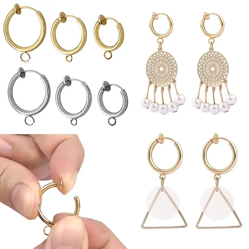 10pcs Stainless Steel Telescopic Earring Clip No Perforating Ring Earring Fake Clip On Circle Earrings DIY Jewelry Making