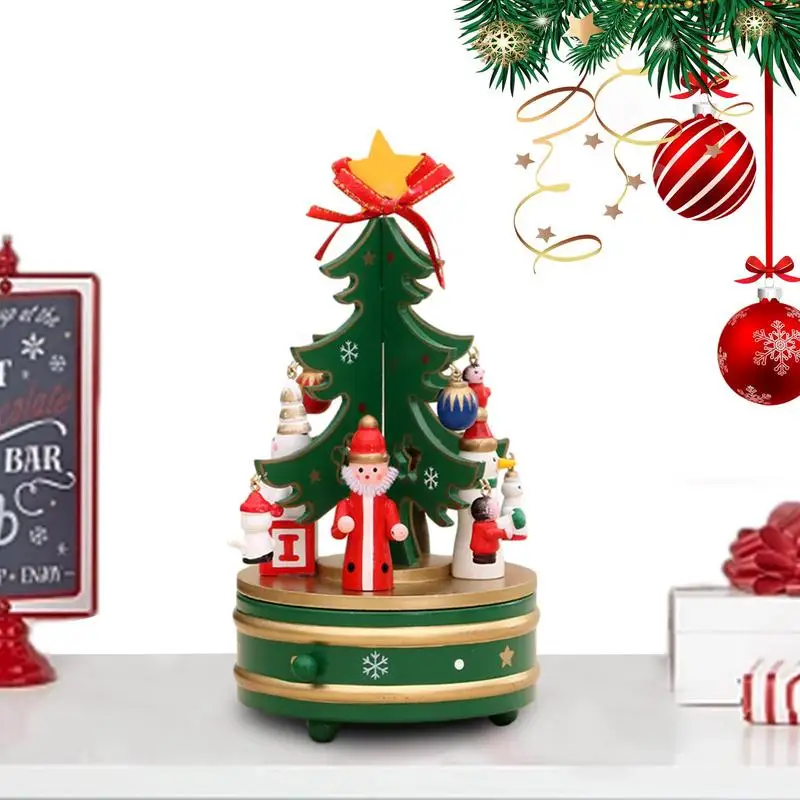 

Christmas Rotating Music Box Wooden Music Box Christmas Tree Shape Educational Musical Figurine Windup Christmas Festival