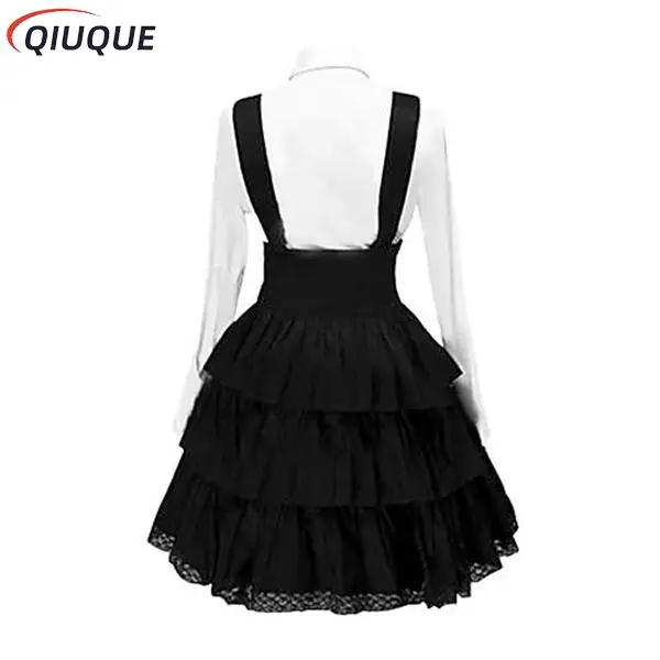 Femmes Classique Lolita Robe Vintage Femmes Tenues Cosplay Anime Inspirée Bol Manches sulfNoir Longueur Genou Chemise Robe S-5XL