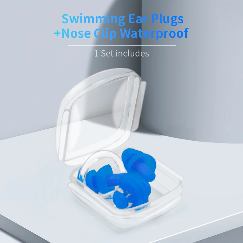 Swimming Ear Plugs & Nose Clip Set Waterproof Silicone Reusable Noise Reduction Sleeping Ear Plugs Hearing Protector with Box