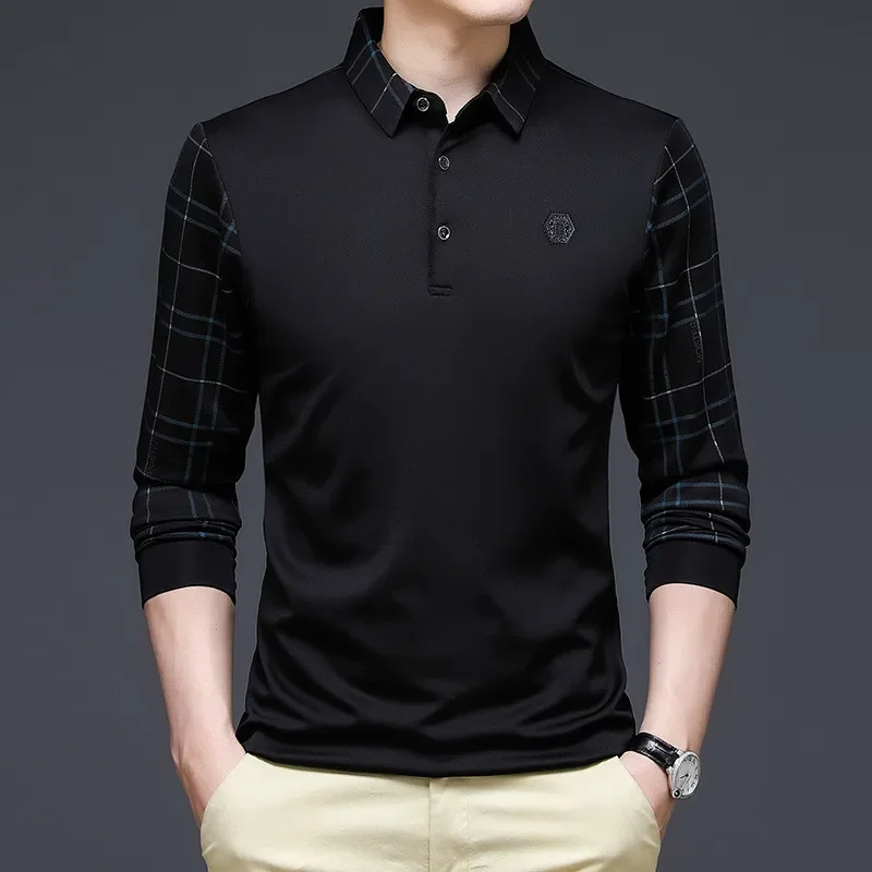 LIBIELIY New Fashion Solid Polo Shirt Men Korean Fashion Clothing Long Sleeve Casual Fit Slim Man Polo Shirt Button Collar Tops