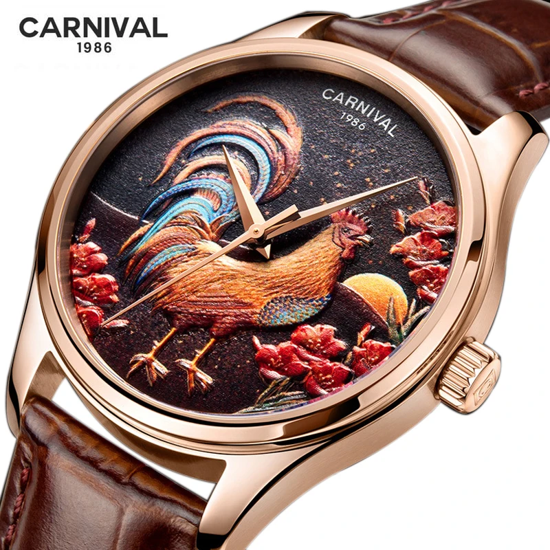 

Carnival Brand Luxury MIYOTA Movement Mechanical Watch Men Fashion Sapphire Watch Brown Leather Waterproof Wristwatches for Mens