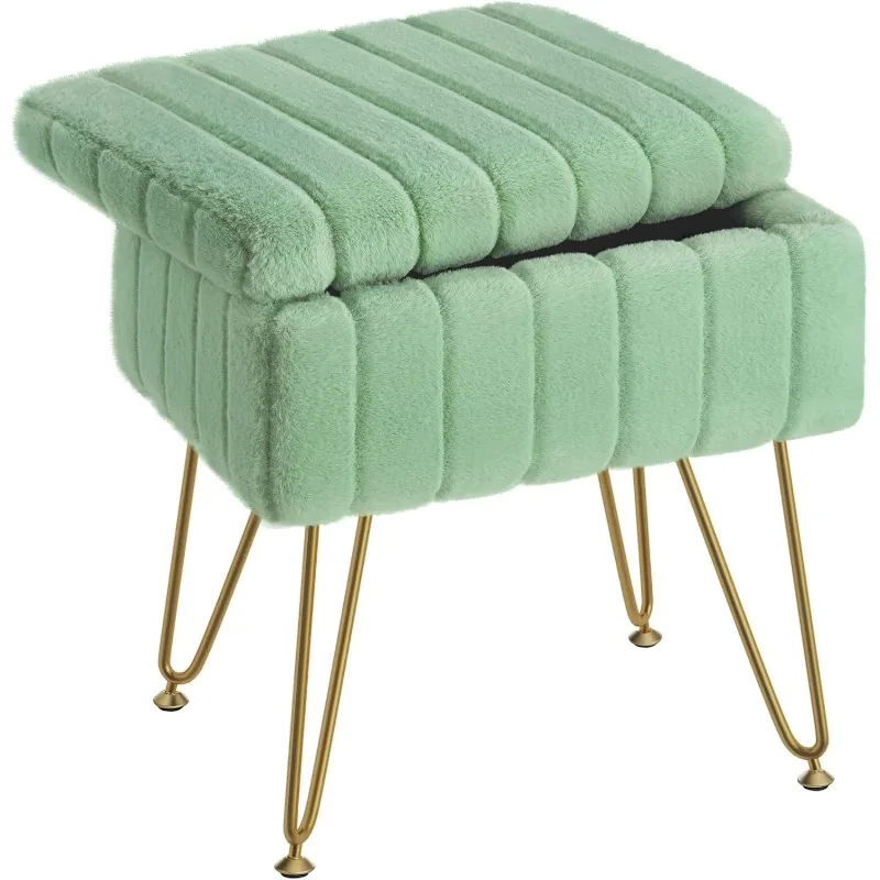 

Makeup Stool Chair with Storage, L 15.7“ x W 11.8” x H 19.4” Soft Ottoman, 4 Metal Legs with Non-Slip Feet, Upholstered Seat