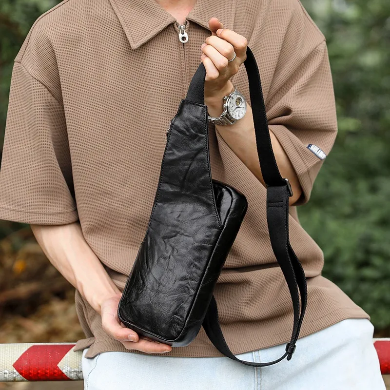 Wmnuo Vertical Chest Bag Casual Black Soft Fold Shoulder Messenger Crossbody Bags Men Real Cowhide Male Sling Waist Bags Hot