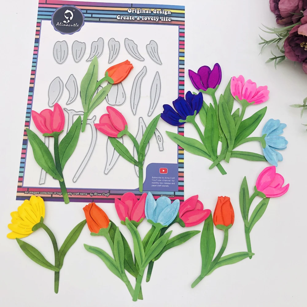 Alinacutle corte de Metal troquelado 3D flor de tulipán conjunto Scrapbooking papel artesanía álbum plantilla de tarjeta hecha a mano troquelado