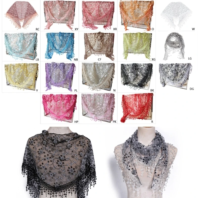 Women Lace Sheer Floral for Triangle Veil Church Mantilla Scarf Shawl Wrap Tasse