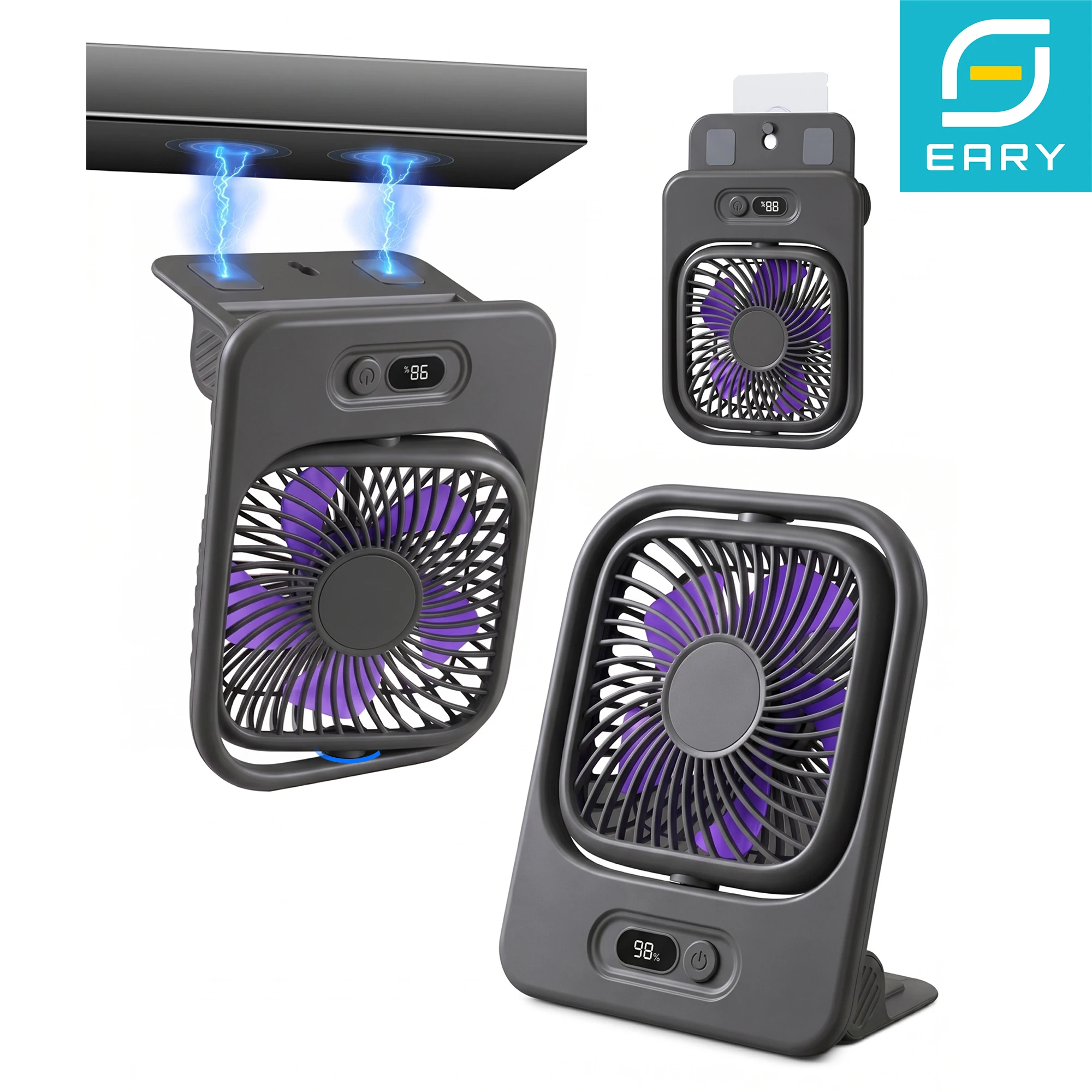 

Eary 3000mAh Magnetic Fan for Cruise Ship Wall Mounted Portable Mini USB Rechargeable Fan 360 Rotate 4 Speed Ultra-thin Desk Fan