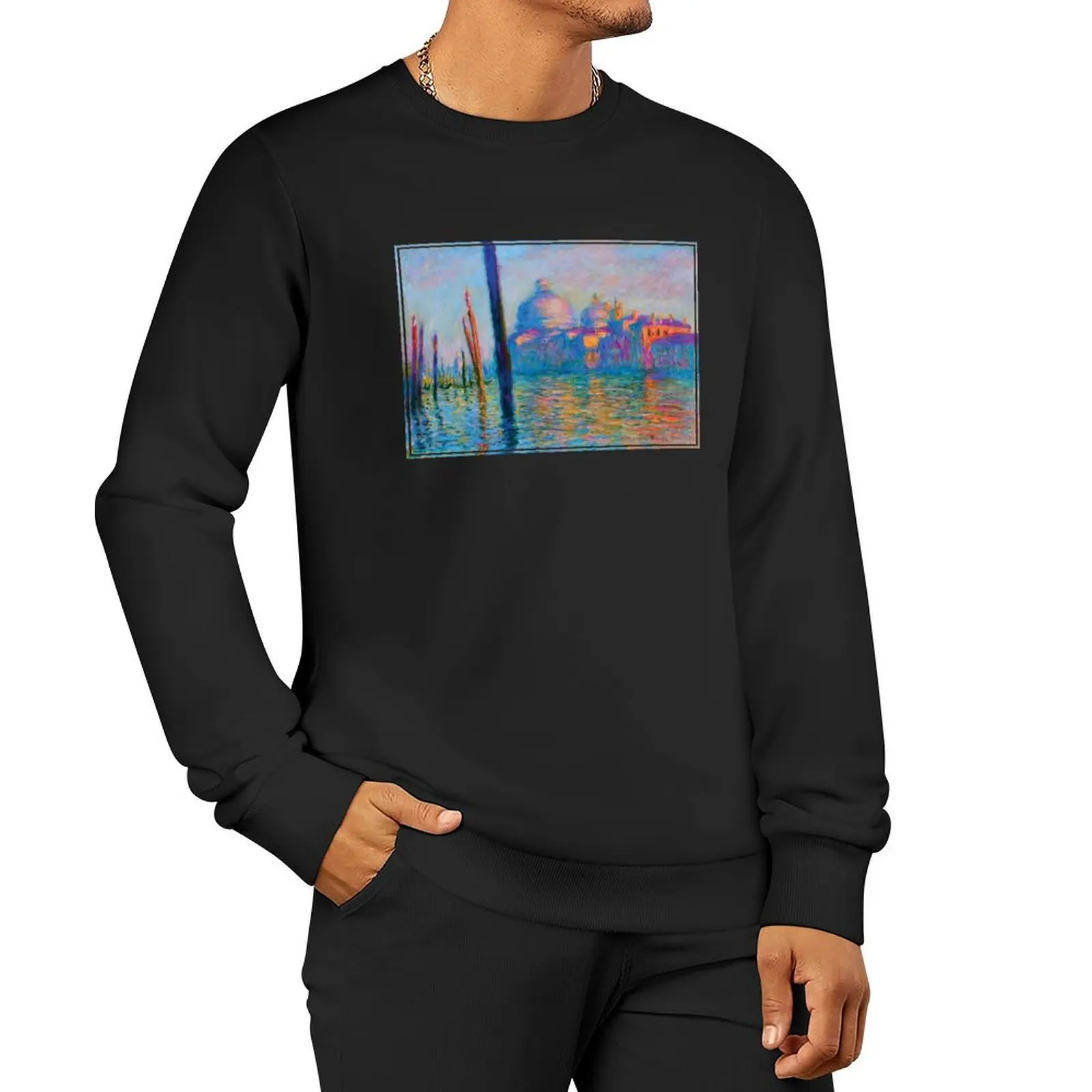 Le Grand Canal by Claude Monet Pullover Hoodie men clothing anime clothing men wear new sweatshirt