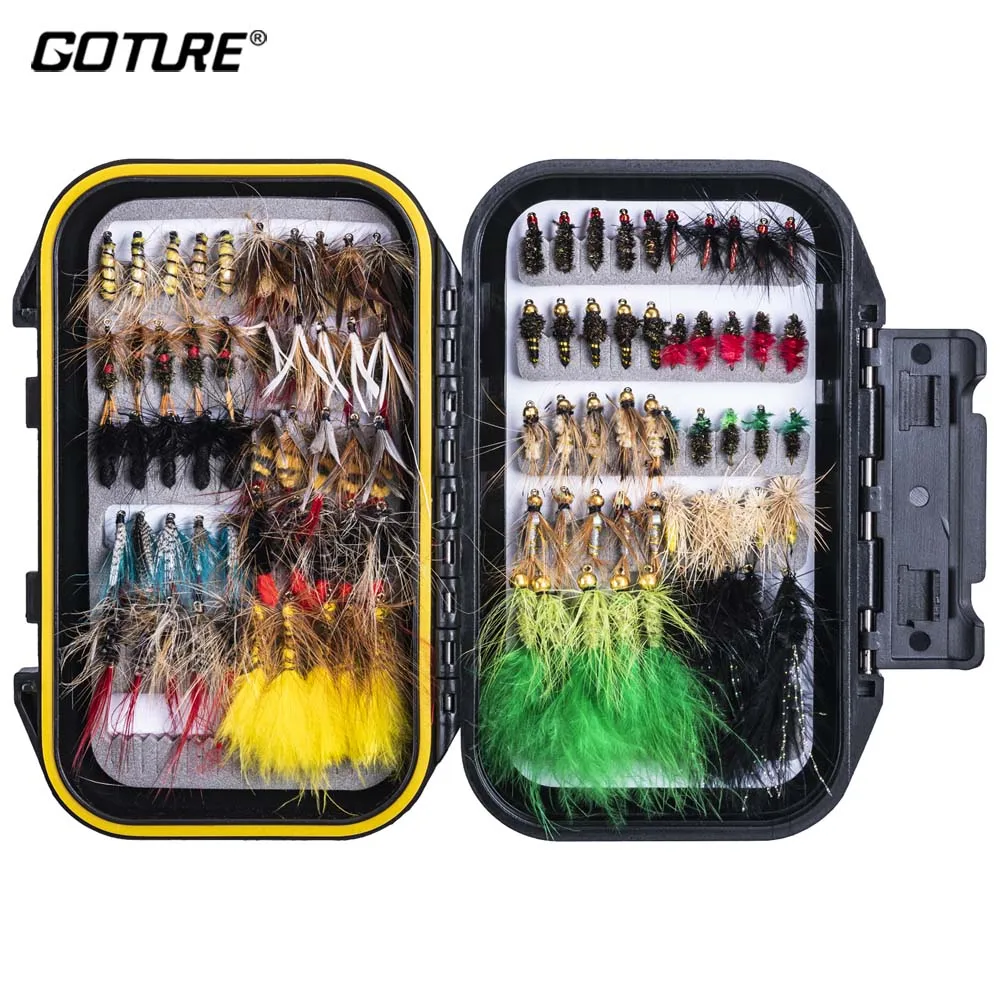 

Goture Box of Fly Fishing Flies Assortment Kit River and Lake Fishing with Multiple Hooks 100pcs Fly Fishing Dry/Wet Lures