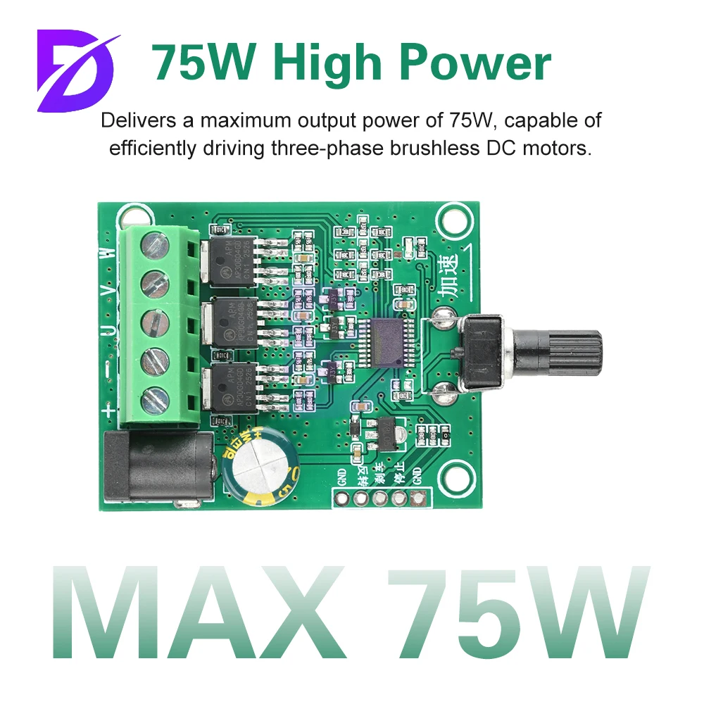 DC 5-24V 75W Three-phase DC Brushless Motor Drive Board, Electrically Adjustable Hard Disk, Fan Motor Speed Controller Module