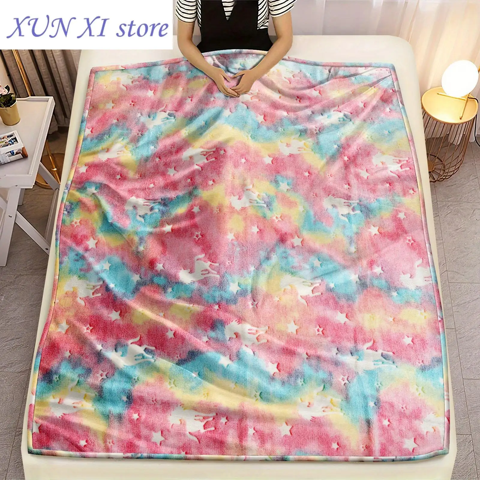 2023 New 1pc Glow In The Dark Blanket Pink Unicorn Throw Blanket For Bedroom Living Room Home Decor