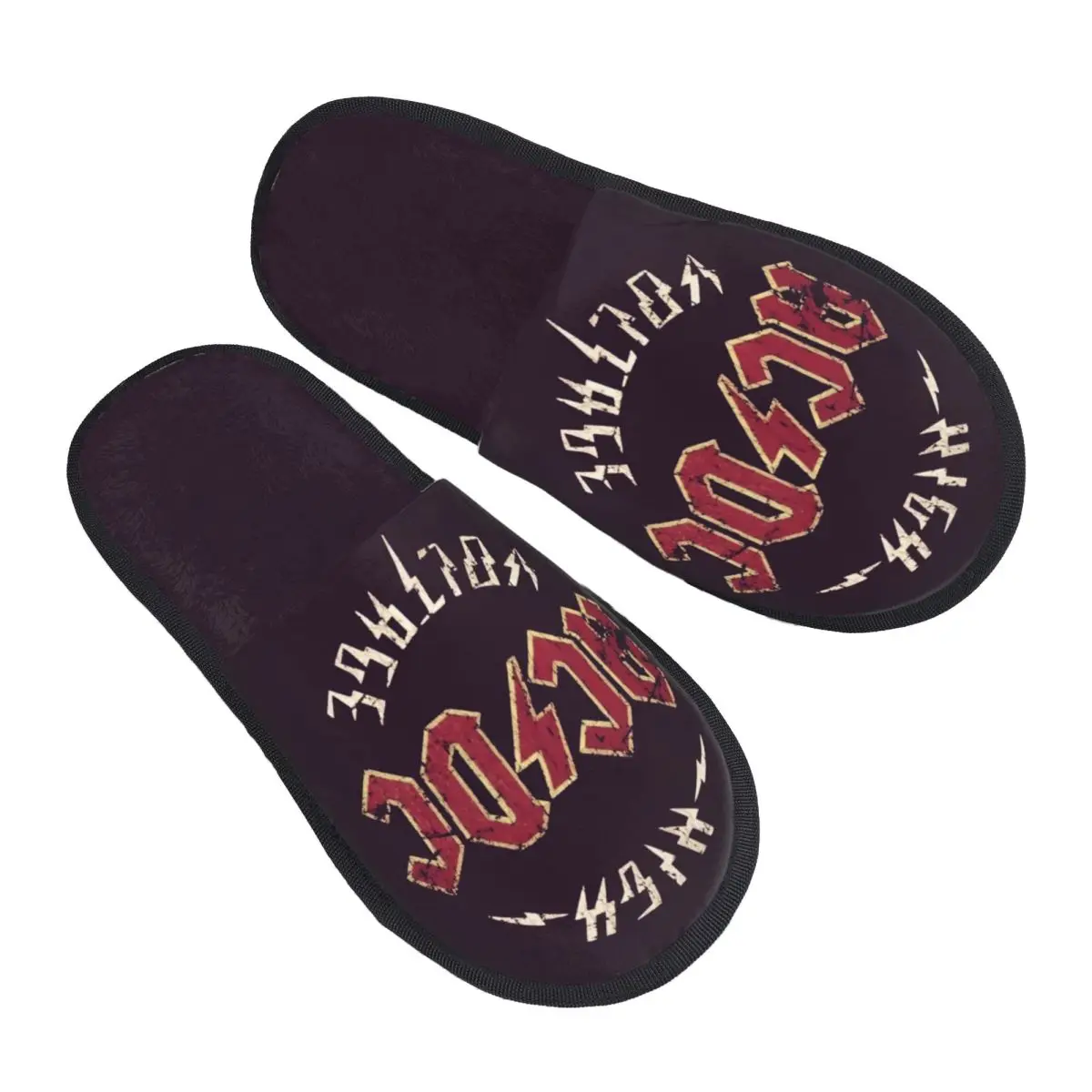 

Custom AC DC Guest Slippers for Hotel Women Rock Roll Band House Slipper