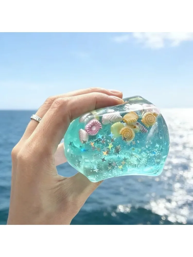 NeedohBlue Würfel, Meeres-Squishy, Fidget-Spielzeug, superweiche, transparente Hülle, Quetschspielzeug, Ozean-Sensorik, Anti-Stress-Spielzeug