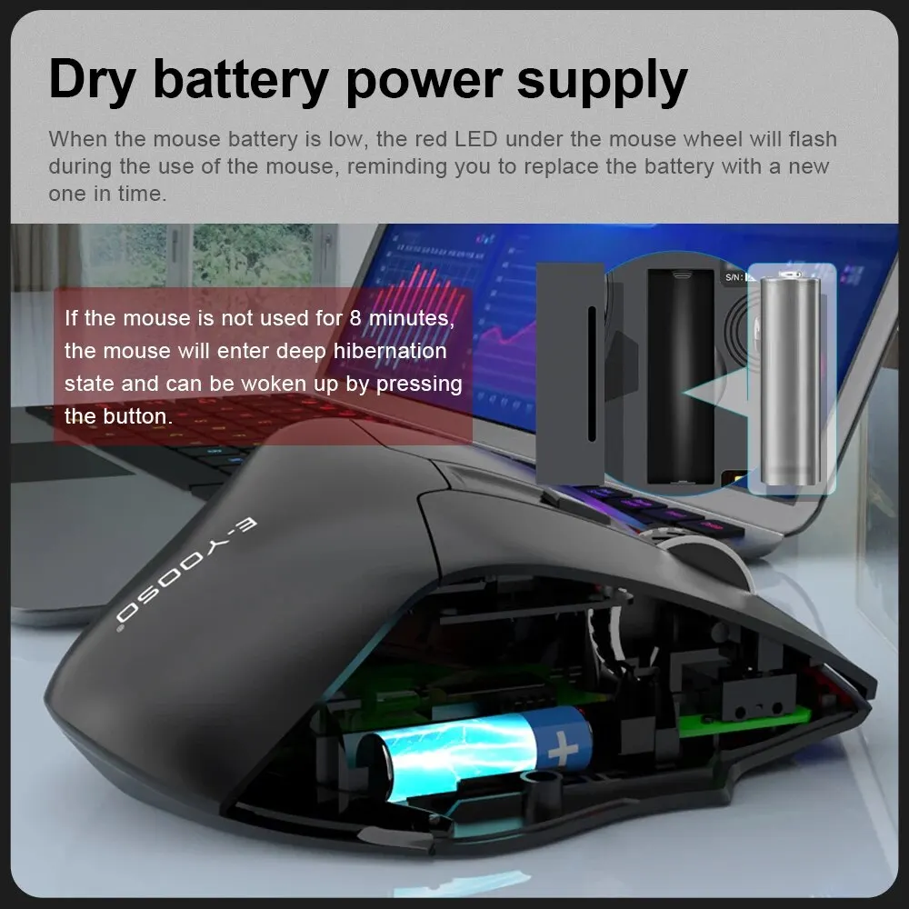 E-YOOSO X-31 USB 2.4G Sans Fil Gaming Grande Souris pour Grandes Mains PAW3212 4800 ug I 5 lèvent pour Gamer Souris Ordinateur Portable PC