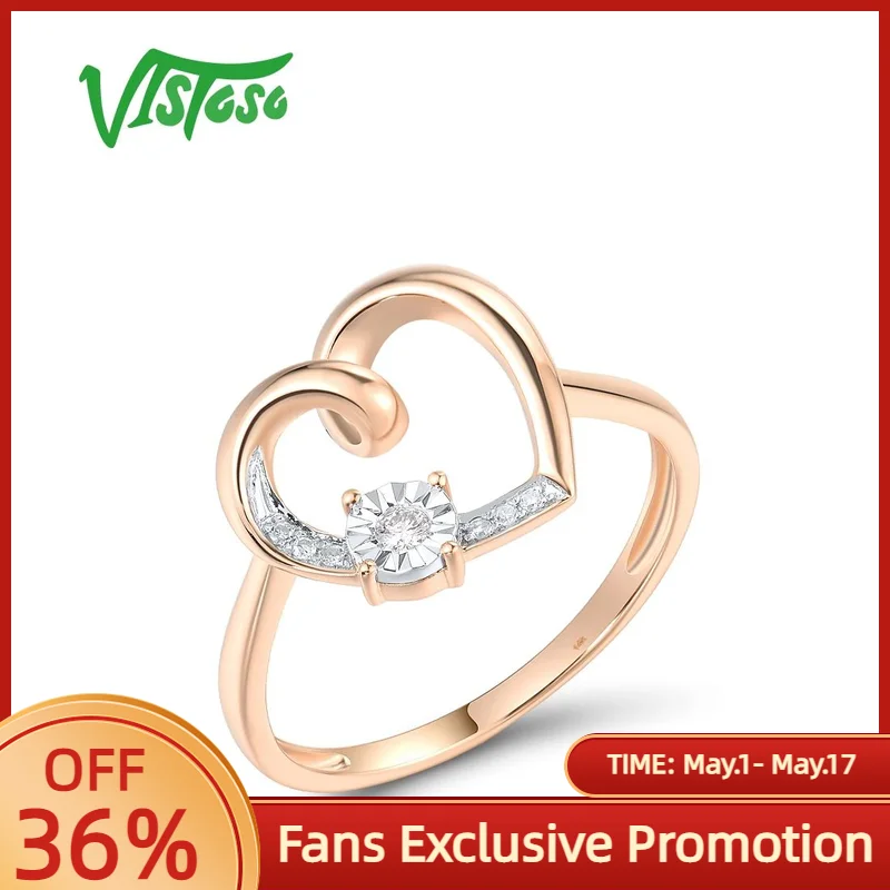 

VISTOSO Pure 14K 585 Two-Tone Gold Ring For Women Sparkling Diamond Lovely Heart Wedding Engagement Gifts Fine Jewelry Sets