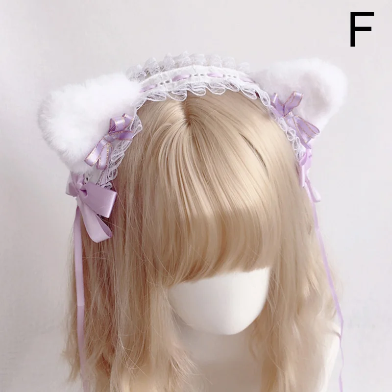 Lolita Katzenohren-Haarband für Frauen, süße Spitze, Haarnadel, Kopfschmuck, Cosplay, Anime-Stirnbänder, Plüsch-Kunstfell-Ohren, Band, Schleife, Haarreifen – Detail 3