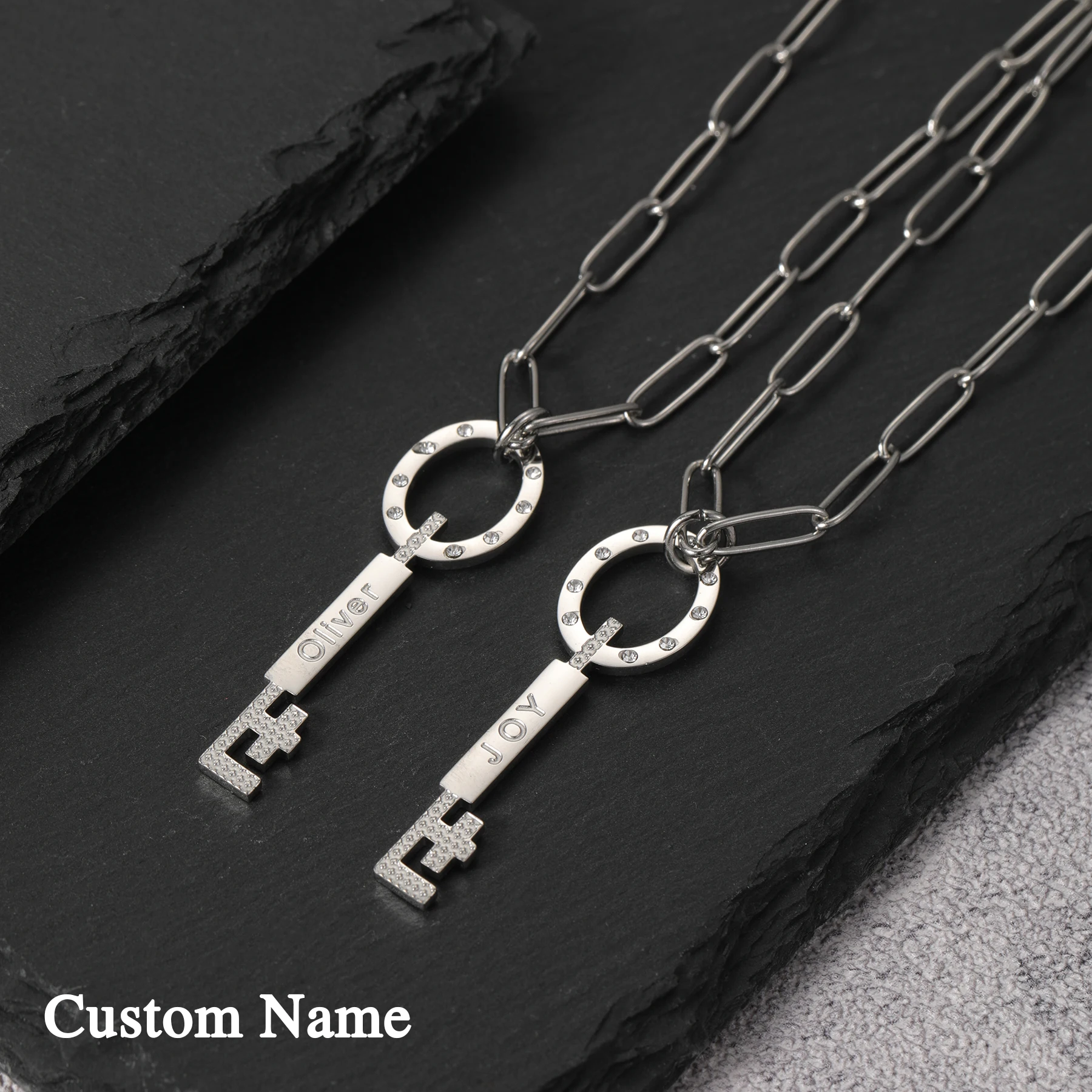 

Key Charm Necklace With Engraving Name Gold Vermeil Personalized Paperclips Necklaces Mother's Day Gift