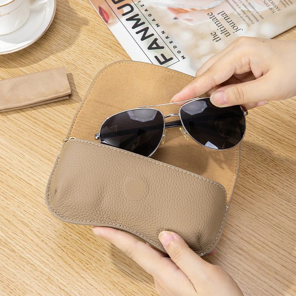 Genuine Leather Reading Glasses Bag Case For Man Women Cowhide Sunglasses Storage Holder Pouch Eyeglasses Box Eyewear Protector