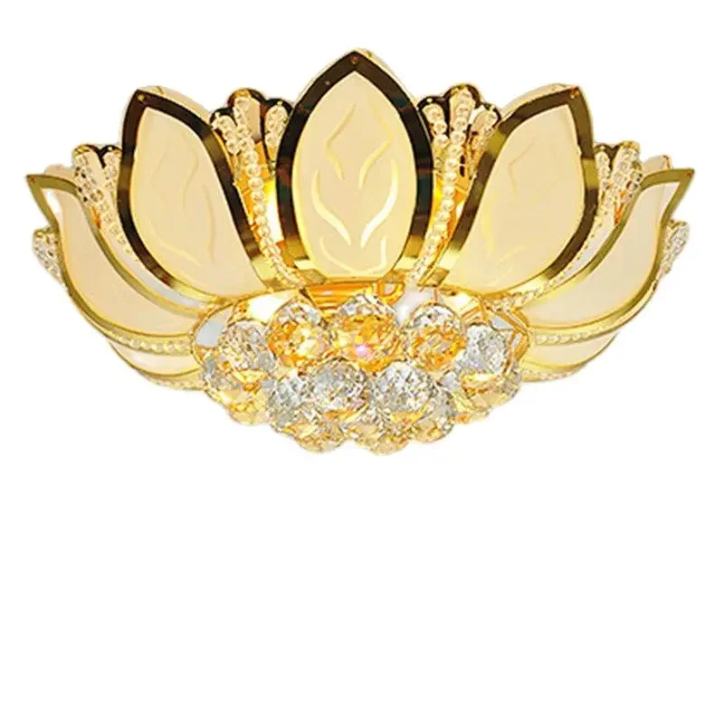 Lotus Flower Modern Ceiling Light With Glass Lampshade Gold Ceiling Lamp for Living Room Bedroom lamparas de techo abajur