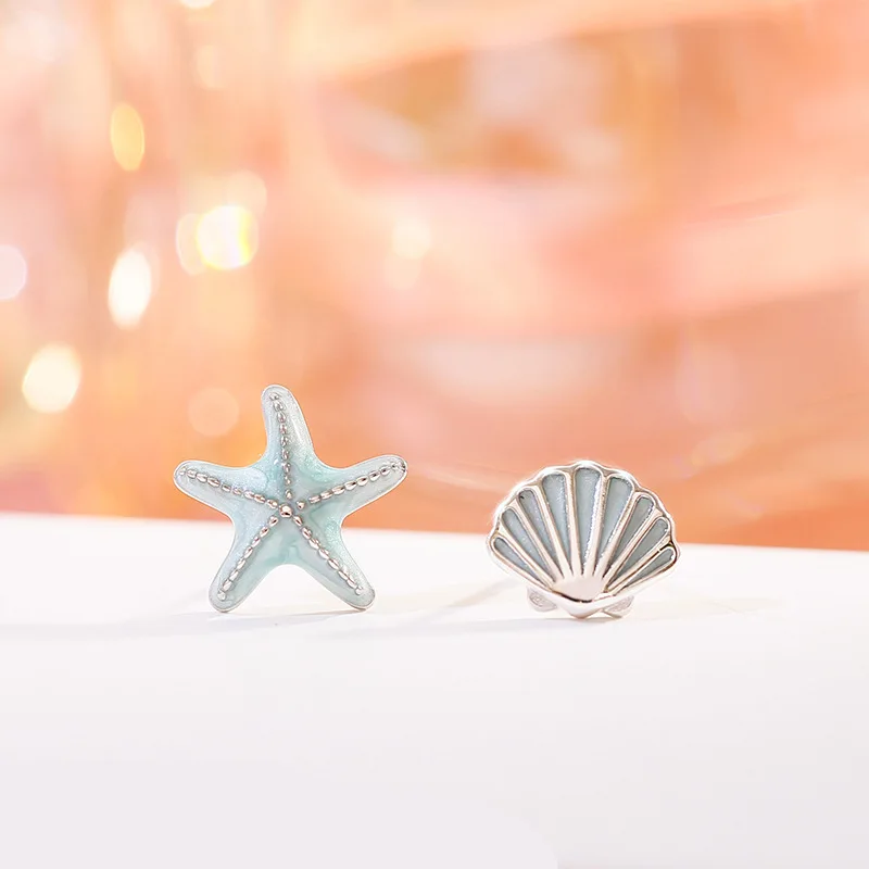 REETI 925 Stamp Silver starfish Stud Earrings Women Girl Gift Cute Banquet Asymmetry Jewelry Dropshipping Wholesale
