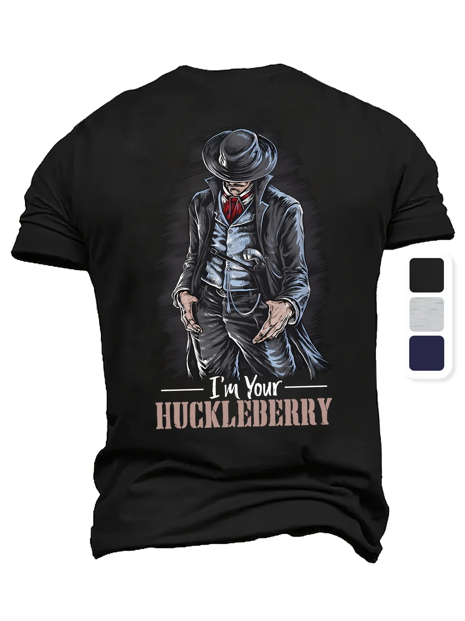 

Футболка больших размеров I Am Your Huckleberry с рисунком — круглый вырез, короткий рукав, приталенный крой, модная для весеннего лета