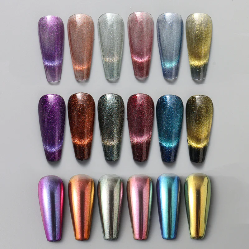 Y2k olho de gato cromo prego em pó espelho de metal camaleão brilho magnético brilhante efeito galáxia fricção pigmento flocos manicure decoração