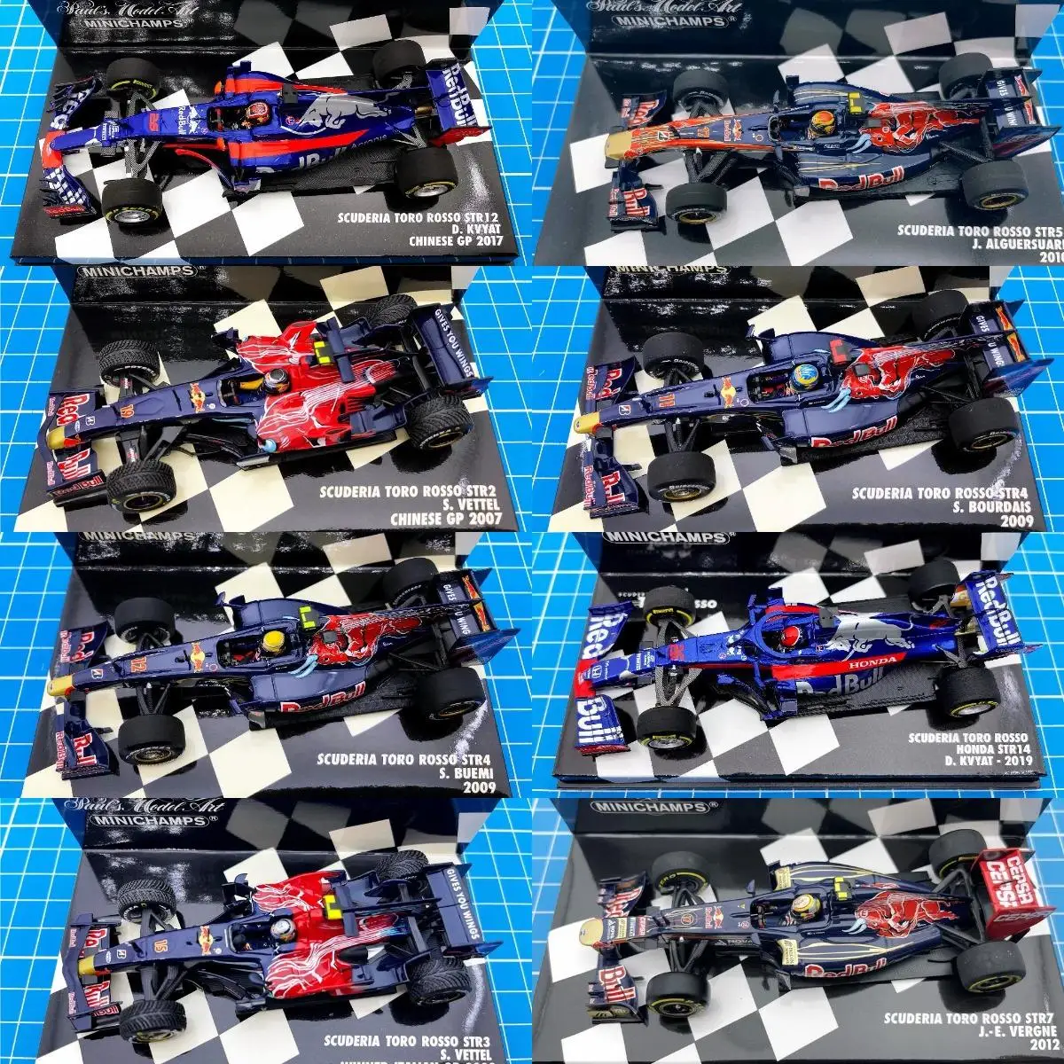 Minichamps 1:43 F1 STR2-14 Vettel Vergne Kvyat Alguersuari, Modelo de Coche Estático de Resina y Metal, Edición Limitada, Juguete de Regalo
