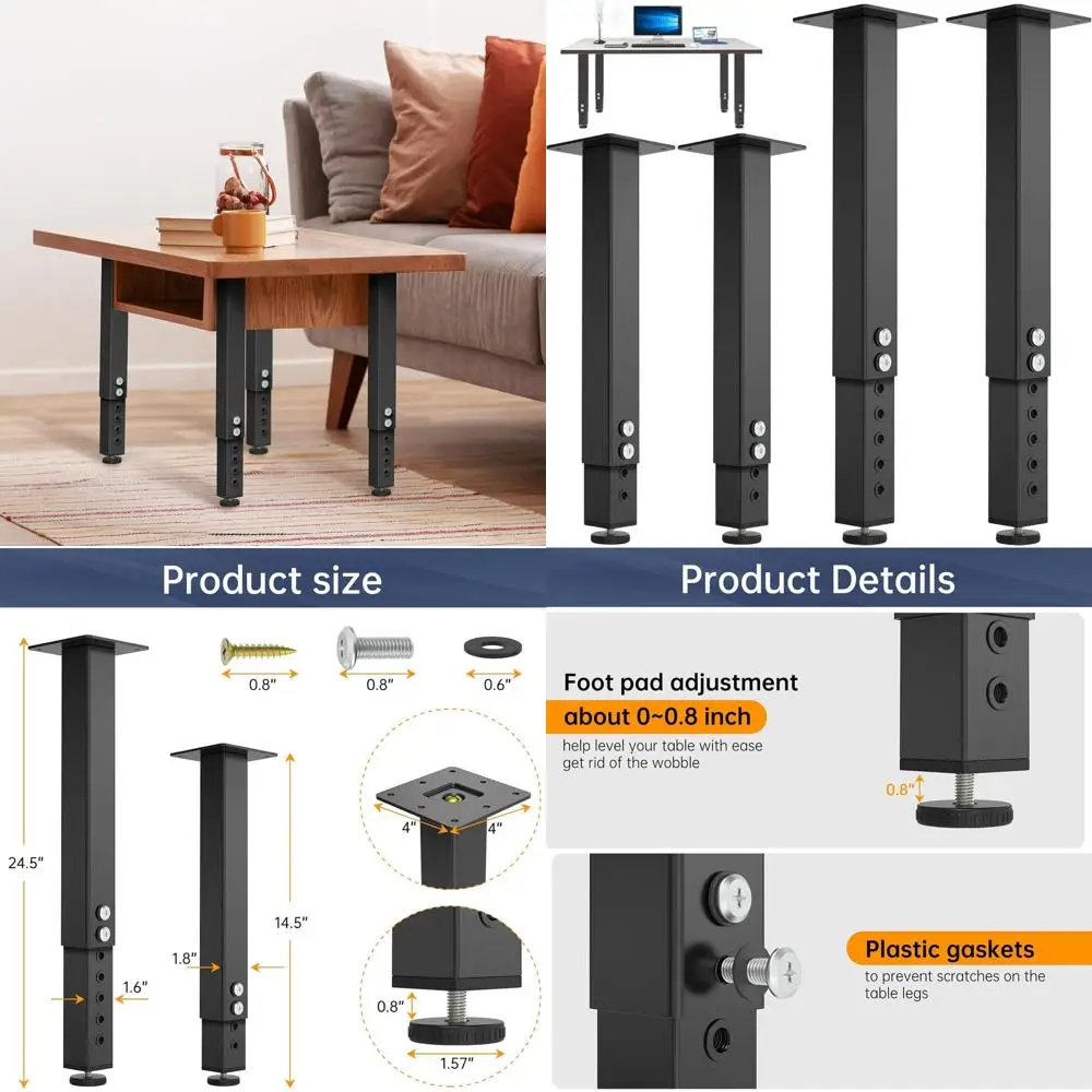 

Adjustable Metal Table Legs (14-24) for Home Office Desks, DIY Furniture, Kitchen Tables, and Counters (Black)