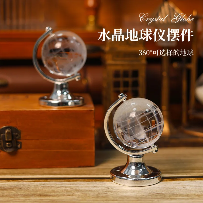 1 pc Glass ball transparent rotating globe Decoration planet glass crafts desk ornament stationery supplies