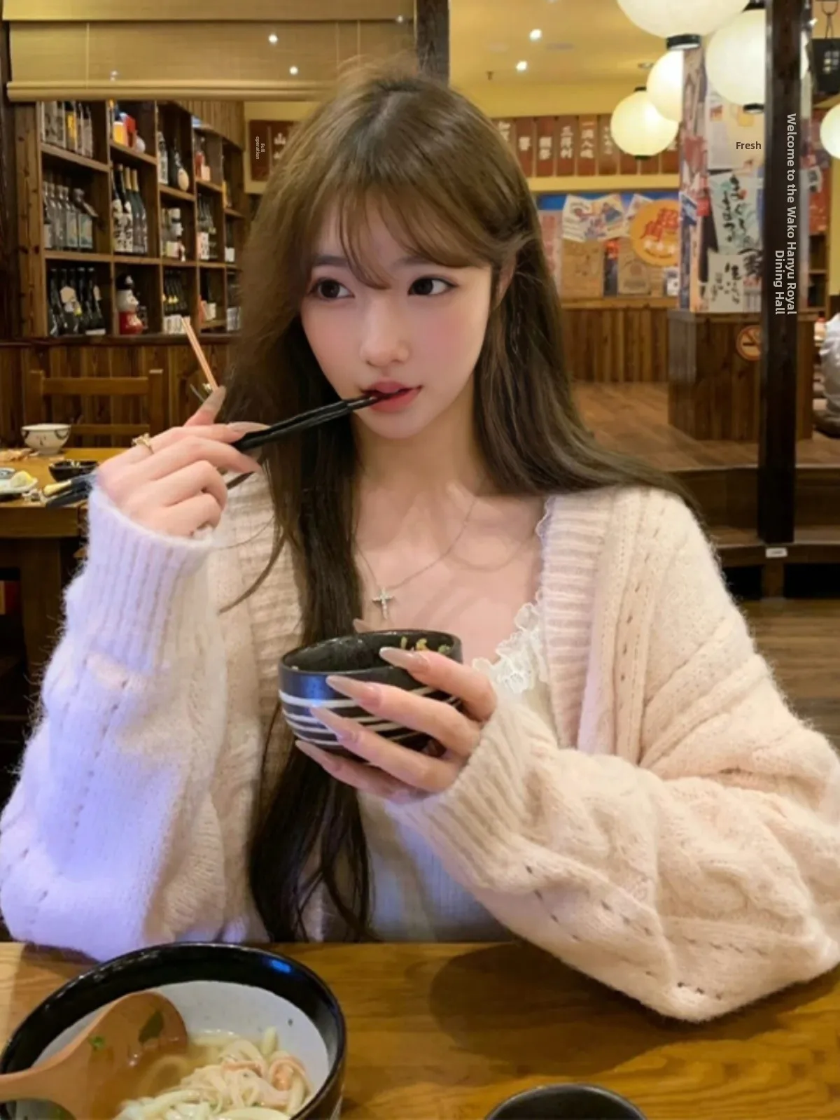 

Unique Beautiful Pink Knitted Open Cardigan Women's Spring Winter Korean Lazy Style Sweater Jacket Loose Fit V-Neck Warmth