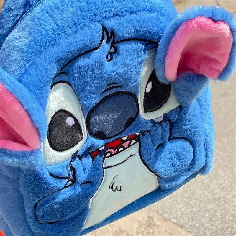 New Disney Plush Backpack Ins Japanese Blue Stitch Funny Cartoon Large-Capacity Student Backpack Kindergarten Bag Child Gift