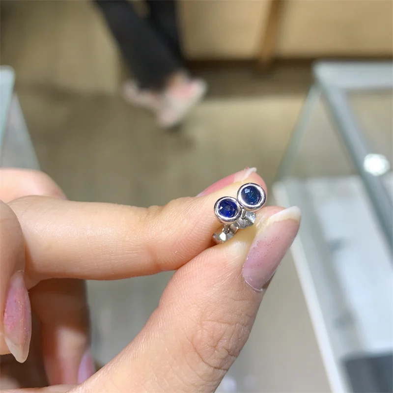 YULEM 925 Sterling Silver Studs 3mm Real Natural Sapphire for Women Daily Wear Stud Earrings
