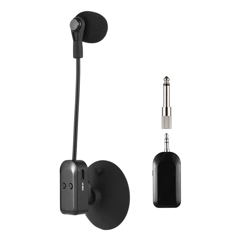 Mikrofon Instrumen nirkabel 2.4G, penerima dengan cangkir isap dapat dilepas untuk biola Cello speaker harmonika mikrofon