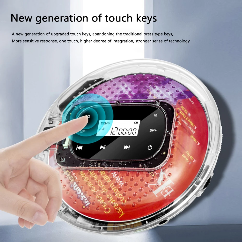 Portable CD Walkman Rechargeable Digital Display CD Music Player Support TF Card Touch Screen MP3 Disk Stereo Speaker Home