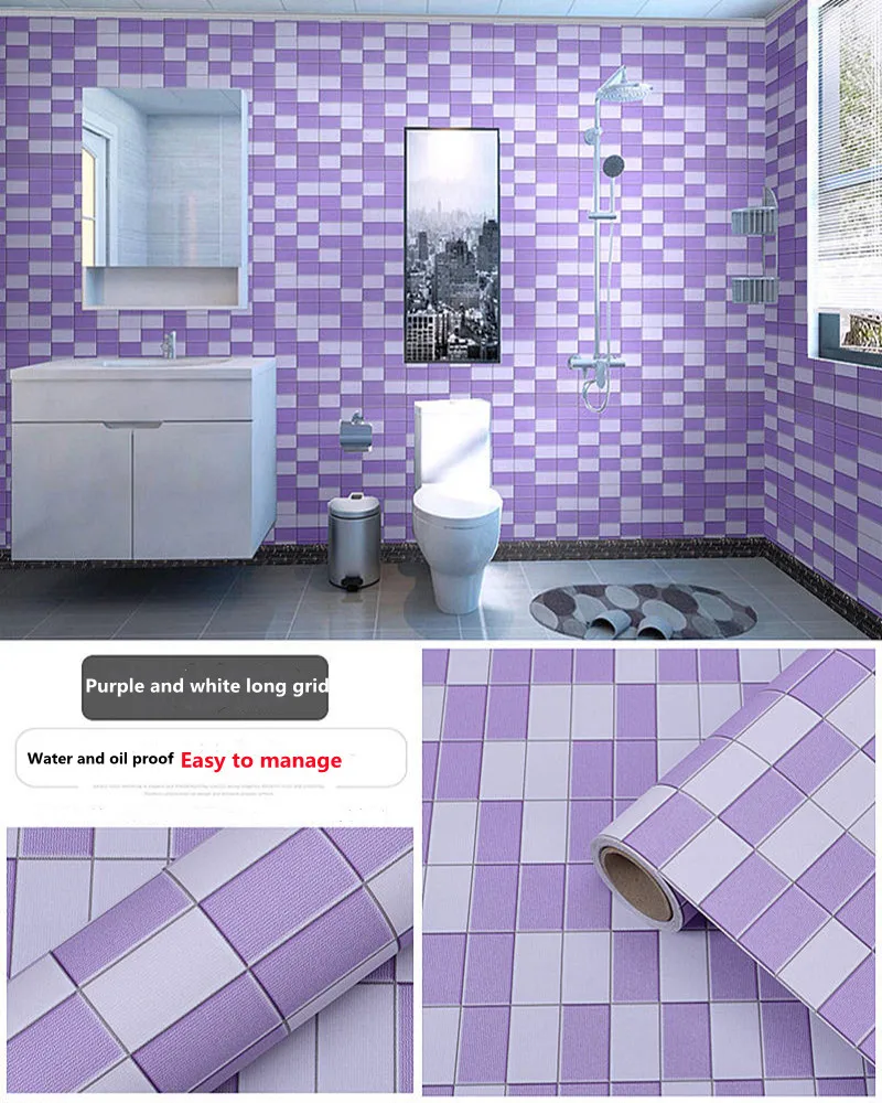 

Bathroom Decoration Waterproof Home Wallpapers Mosaic Wall Stickers Toilet Kitchen Oil-Proof Tile Vinyl Papel De Pare Room Decor