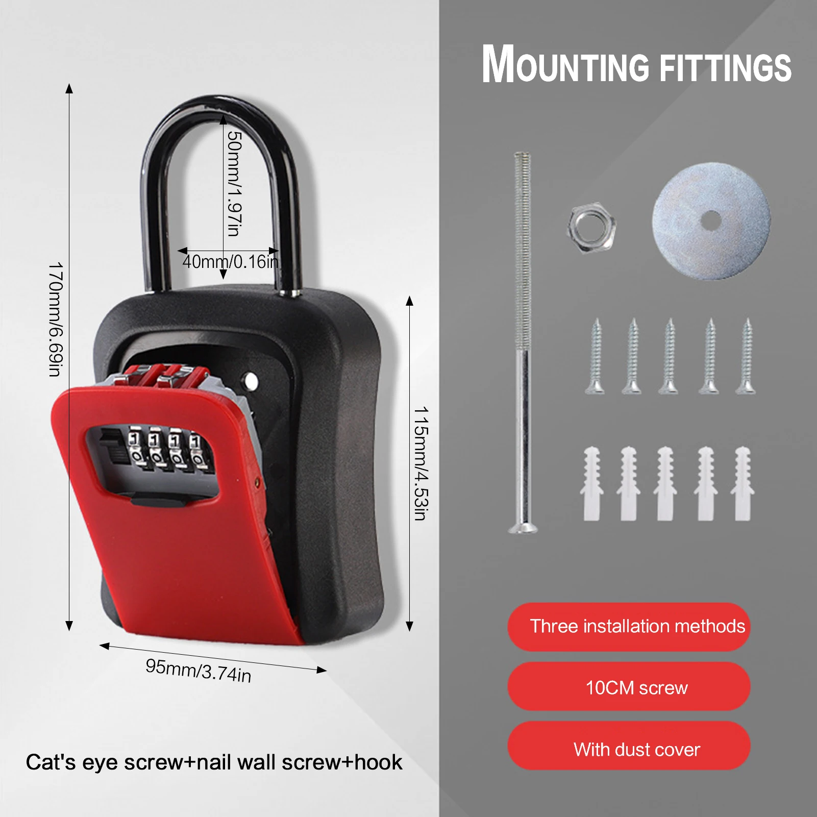 البلاستيك مفتاح اقفال الصناديق في الهواء الطلق الحائط المفاتيح صندوق تخزين 4 أرقام الجمع كلمة المرور قفل الأمان تخزين سر آمن #6