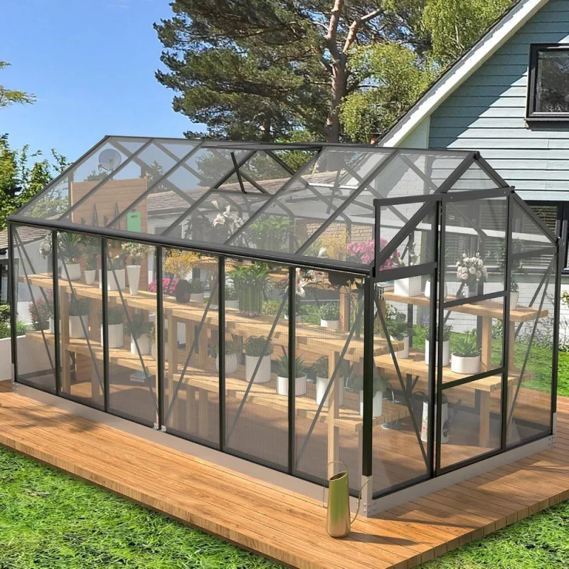 

Polycarbonate Greenhouses, 6x12 FT Green Houses For Outside With 2 Adjustable Roof Vents, Walk-In Aluminum Frame Greenhouse