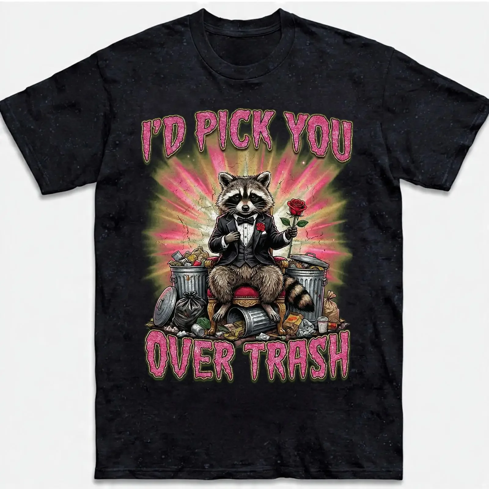 Funny Raccoon T Shirt Id Pick You Over Trash Valentine Humor Garbage  vintage Washed homme Stretched fashion Versatile graphic