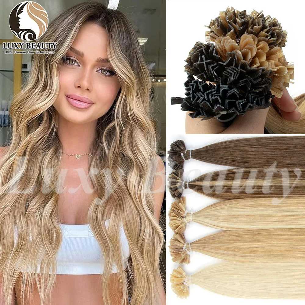 Blonde K Tip Hair Extensions Human Hair Keratin Tip Nail Tip Hot Fusion Human Hair Extensions Black Brown Pre Bonded Hair 50pcs